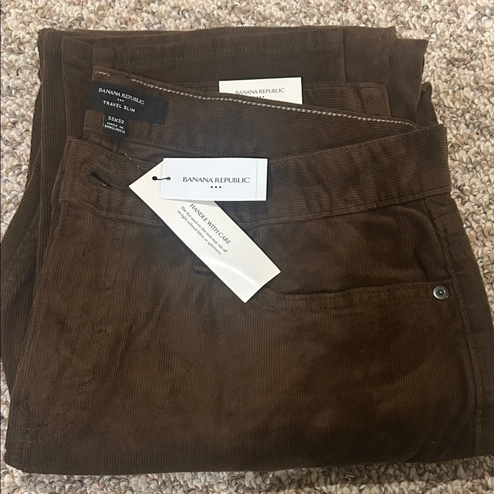 Banana Republic Brown Corduroy Travel Slim Pants NWT 33x32
